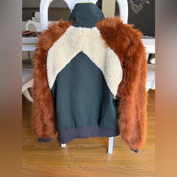 SEA made in New York Colorblock Faux Fur Track Jacket brown/green/cream Sz L - Picture 10 of 10